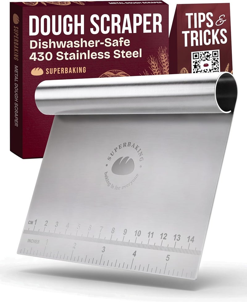 Superbaking Dough Scraper - 6" Stainless Steel Bench Scraper - Dough Cutter with Ruler - Pastry & Cake Scraper - Kitchen Tools Sourdough Baking Supplies - Bread Making Tools & Accessories for Bakers - Image 1